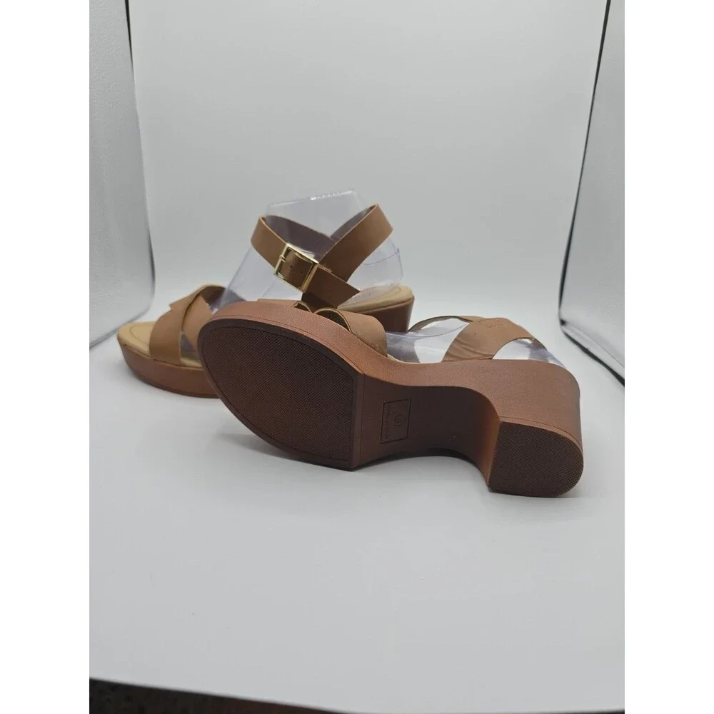 Me Too Amy Wedge Clog 3 1/2" Sandals-Women's-Size 9 Medium-Tan-Criss Cross Front - Picture 7 of 7